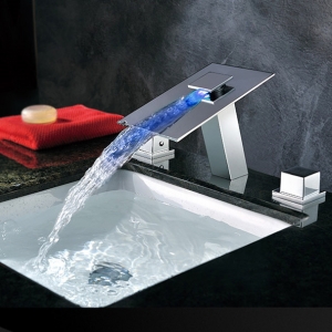 Rolya 8 inch widespread LED WATERFALL basin faucet in chrome